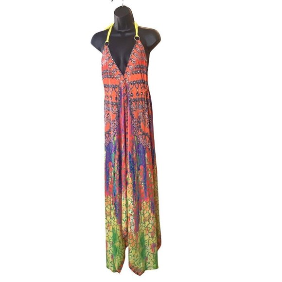 Celina womens Long high low dress one size  cut out back  multi vivid colo - Picture 1 of 9